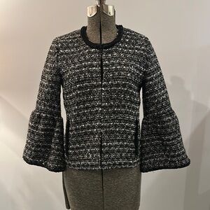 J. Crew Black & White Metallic Sequined Tweed Bell Sleeve Blazer